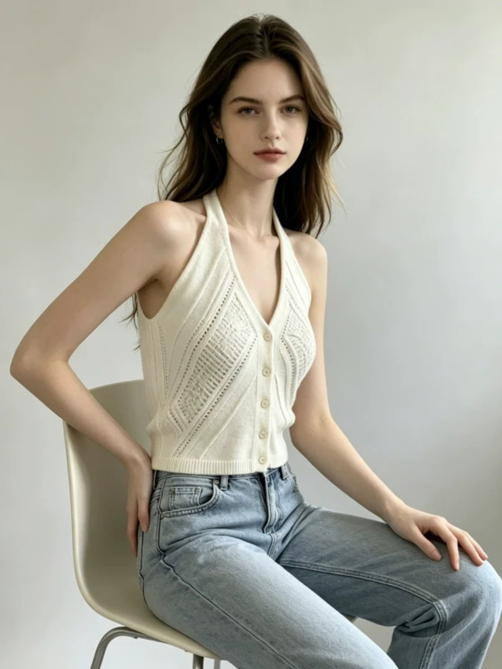 ZARA Bohemian Sexy Versatile Asymmetric Cutout Knit Sweater Women